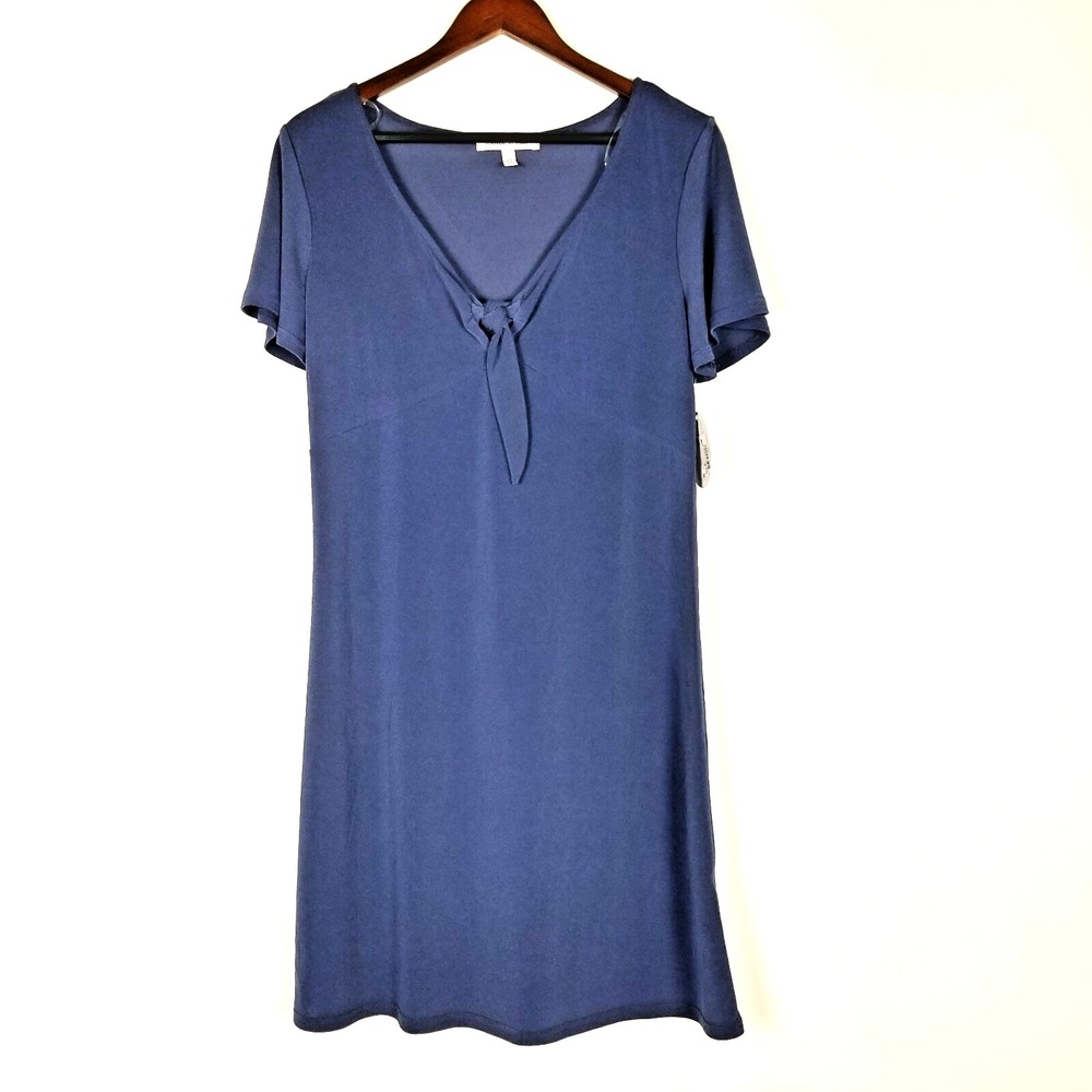 Harlow & Rose Women's Dress Size M Blue Tie Front Short Sleeve Keyhole New 3